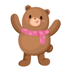 Obraz na płótnie Canvas Cute bear wear pink scarf. Bear cartoon character.