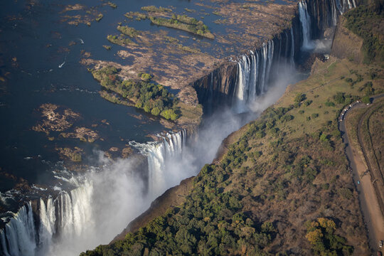 A view of Victoria Falls from a helicopter in Zimbabwe, Africa