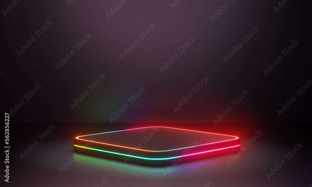 Poster spectrum futuristic pedestal for display. blank round square podium for product. 3d rendering illust