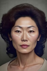 Mature Korean woman mug shot.  Image generated with generative AI	