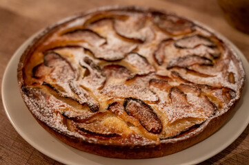 Tasty sweet French dessert, baked apple cake, Normandy region, France