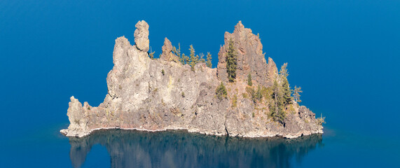 Phantom Ship, Crater Lake National Park on a sunny morning in September, Oregon, USA