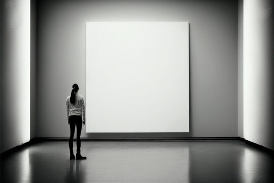 A woman standing in front of a blank canvas. Generative AI