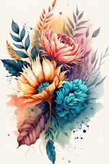 boho watercolor floral, vector art, AI assisted finalized in Photoshop by me