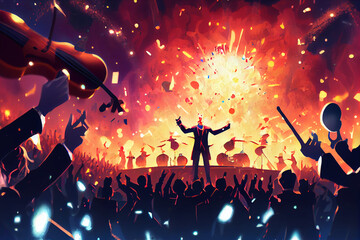 Plakat The mad conductor directing symphony of explosion, digital art style, illustration painting