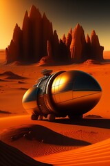 Naklejka na ściany i meble Spaceship landing on mars in cyberpunk style, created with Generative AI technology