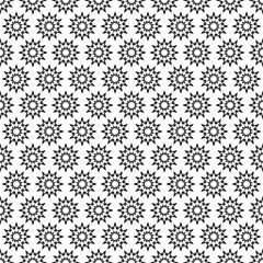 Floral geometric seamless pattern. Retro simple minimalist pattern with black flowers on the white background. Classic black and white ornament.