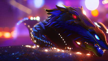 ancestral dragon, ancient, chinese new year, with neon lights, Generative AI