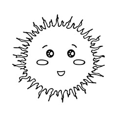Hand drawn happy sun emoji. Summer doodle. Single vector element for design