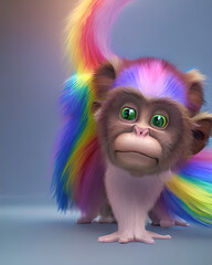 Fototapeta na wymiar very cute fluffy rainbow monkey generative ai