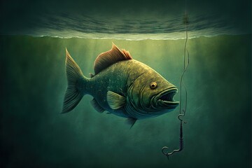Fish Biting the Hook Under The Sea, Believing it's Food, and it finishes with the Hook in Mouth