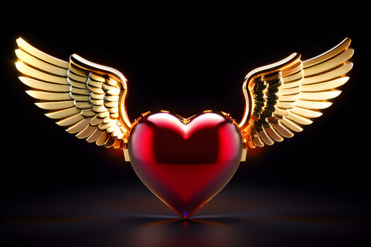 red heart with golden wings, generative AI