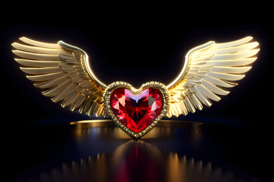 heart and golden wings, digital art, generative AI
