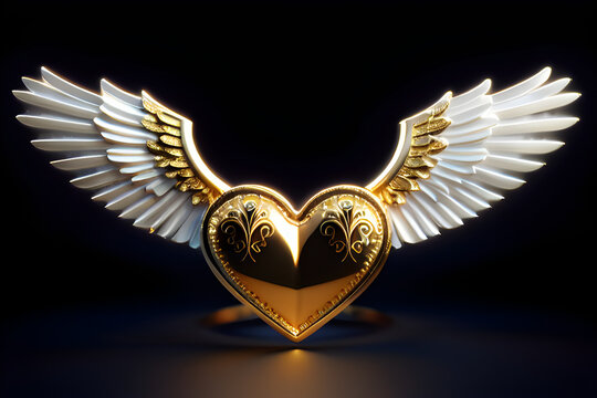 big golden heart with wings - generative AI