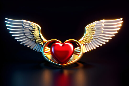 heart with wings, golden frame - made by generative AI