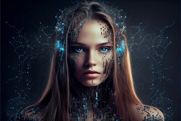 Artificial intelligence in a humanoid cyborg - obrazy, fototapety, plakaty