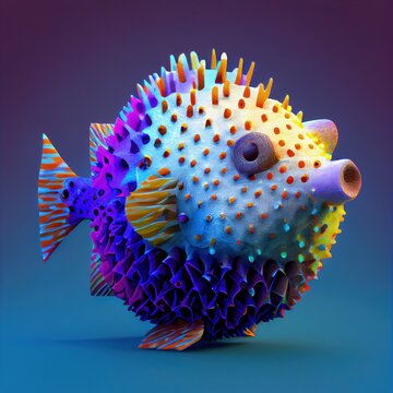 Colorful puffer-fish illustration made with Generative AI
