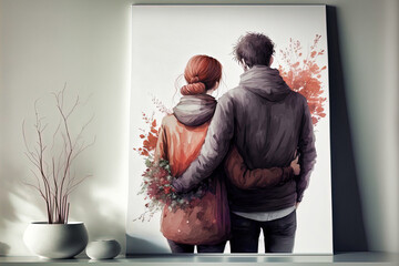 Valentine's Day back view of a couple hugging, generative AI