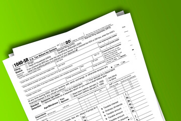 Form 1040-SR documentation published IRS USA 44116. American tax document on colored