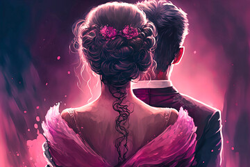 Valentine's Day back view of a couple hugging, generative AI