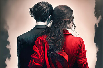 Valentine's Day back view of a couple hugging, generative AI