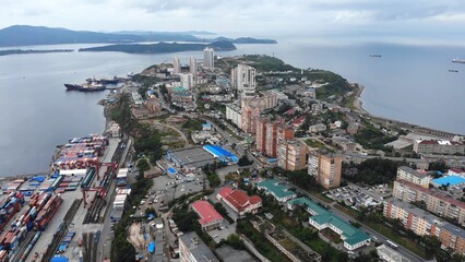 Naklejka na ściany i meble Aerial view of the outskirts of the city of Vladivostok.