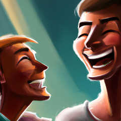 Two people laughing, digital art