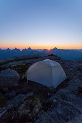 Coastal Mountain Majesty: Sunset Camping with Scenic Mountain Views