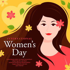 International women's day with long hair and cute color illustration 