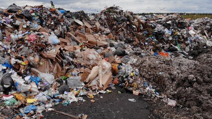 Large landfill near the metropolis. View from the drone.