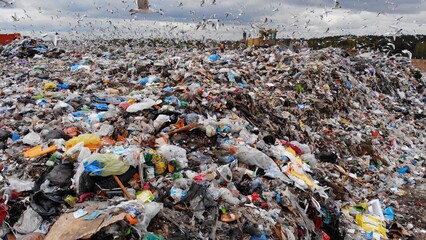 Large landfill near the metropolis in autumn.