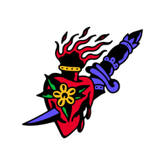 vector illustration of heart with dagger concept