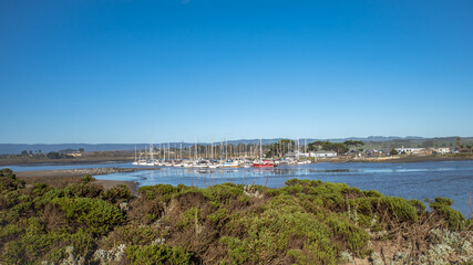 Fototapeta premium Fishing Boats at a Dock in a Harbor at Moss Landing California