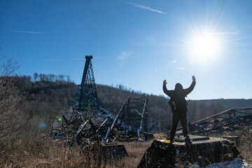 Kinzua state park bridge winter season hiker activity