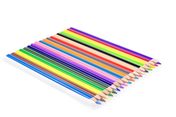 Fototapeta premium A set of color pencils isolated on a white background. Copy space. A School stuff.Drawing supplies