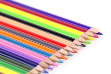 A set of color pencils isolated on a white background. Copy space. A School stuff.Drawing supplies