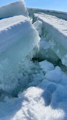 ice blocks on the frozen sea in the sun