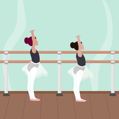 Young girls at ballet class illustration graphic © Julee Ashmead