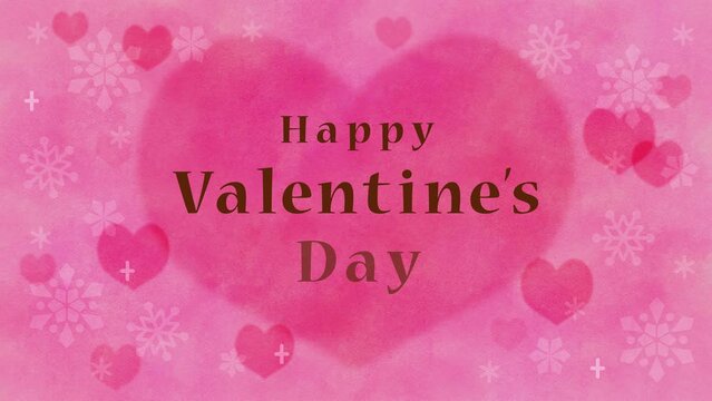 濃いピンクのハートの背景ループ動画に2.14 Happy Valentine's Dayの文字