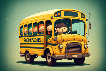 Fototapeta na wymiar Funny school bus on the way (ai generated)