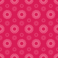 Simple floral seamless pattern for printing on fabric, wrapping paper, package or textile. Geometric repeating seamless pattern with different flowers.