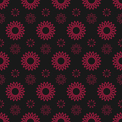 Simple floral seamless pattern for printing on fabric, wrapping paper, package or textile. Geometric repeating seamless pattern with different flowers.
