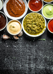 Set of different types of sauces.