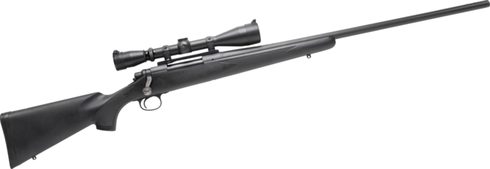 Polymer stocked bolt action rifle with a scope