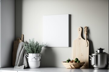 Fototapeta na wymiar Blank canvas hanging on the wall, used for mockups. Generative AI