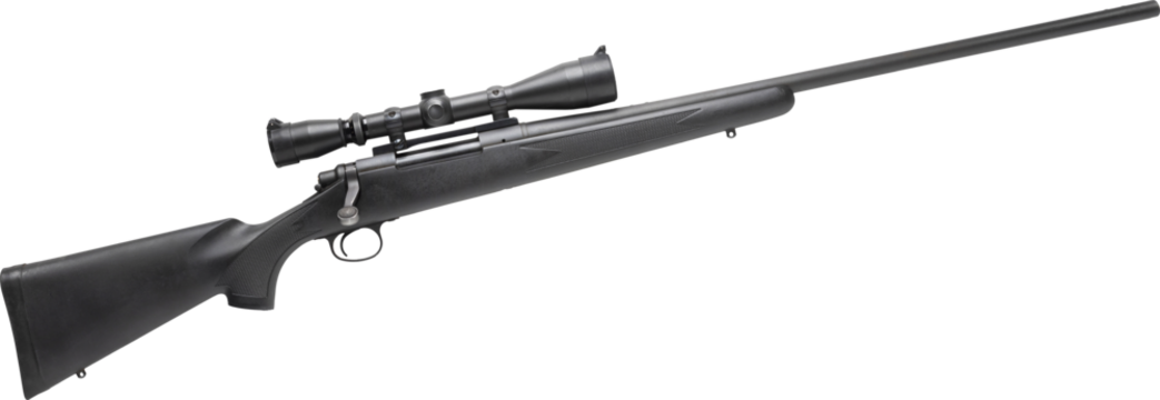 Polymer stocked bolt action rifle with a scope