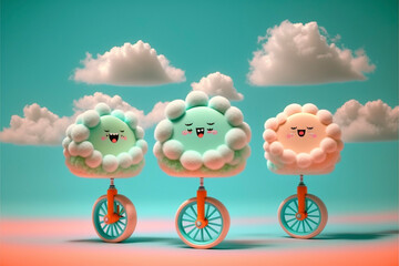 Kawaii cloud car creatures, generative ai