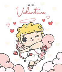 Happy Valentine's Day Cupid with Arrows - Cute Cartoon Doodle Vector