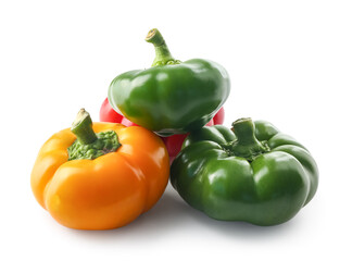 Heap of fresh bell peppers isolated on white background