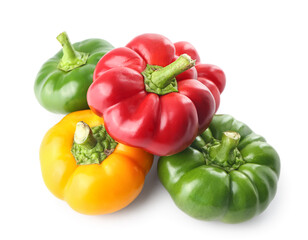 Heap of fresh bell peppers isolated on white background